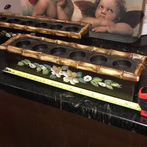 Wooden Floral Tealight Candle Holders Set of 2